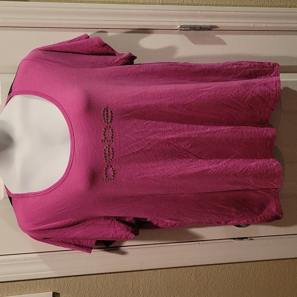 Bebe pink blouse with black sheer neckline size 3X